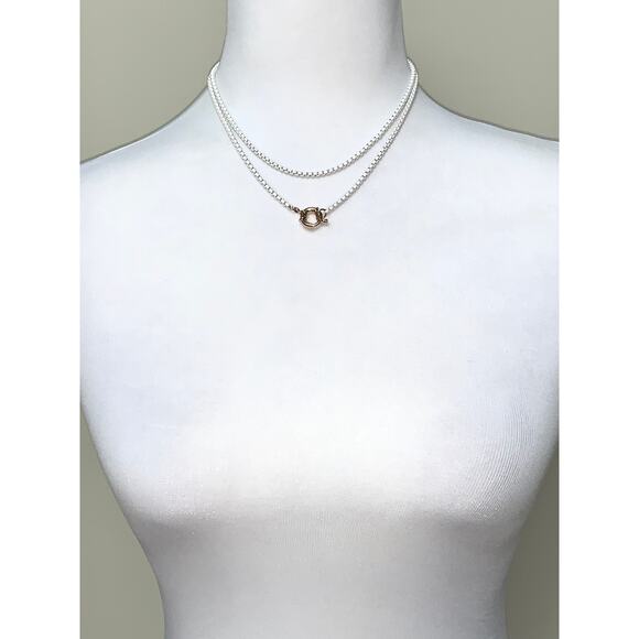 ITS sense White Enamel Double Box Chain Faux Clasp Pendant Earring Set NWT - Picture 3 of 6